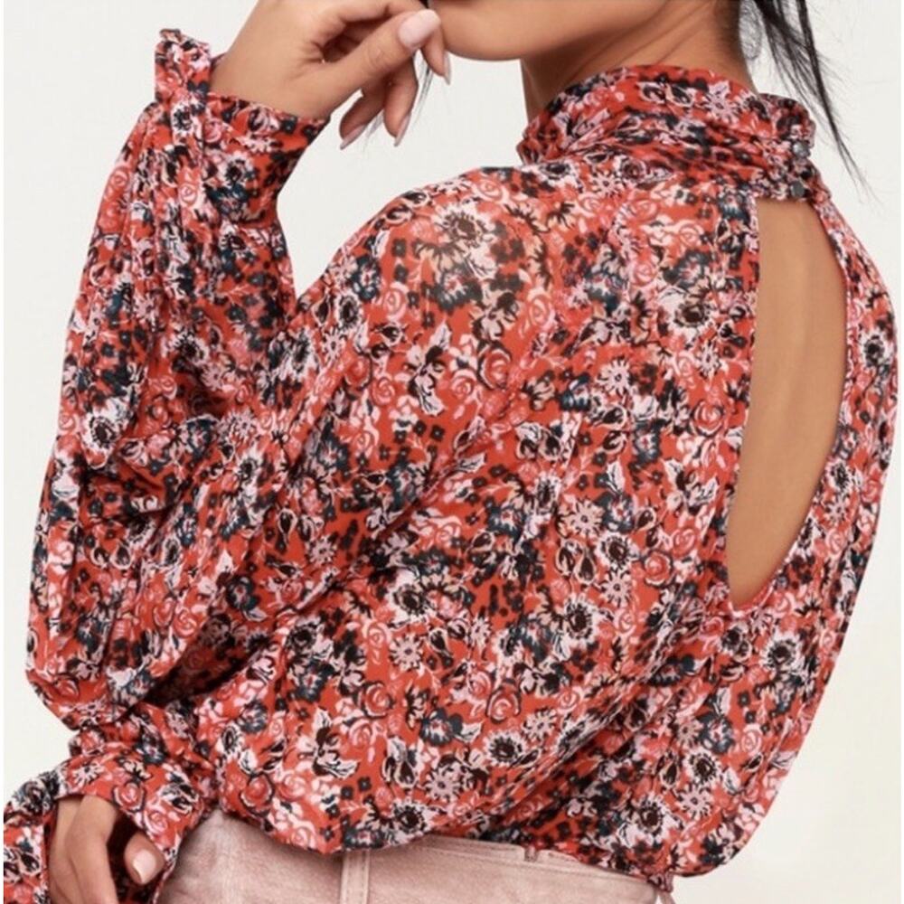 Free People All Dolled Up Top Womens S Poppy Combo Floral Mock Neck Crop Boho
